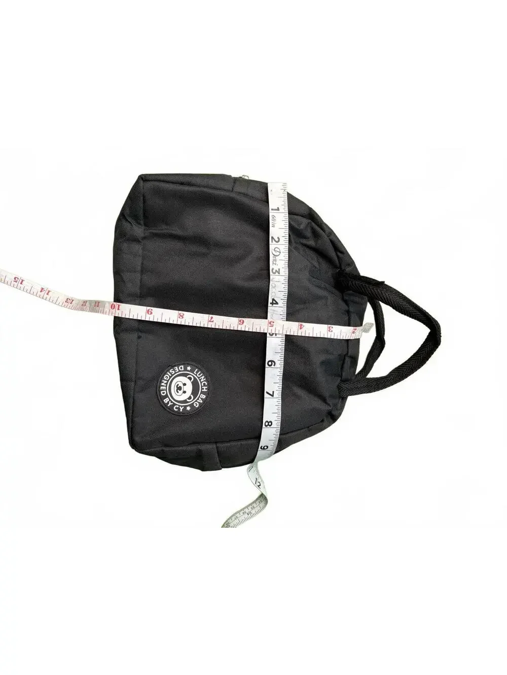 Black Lunch Bag with Floral 'E' Design and Bear Logo